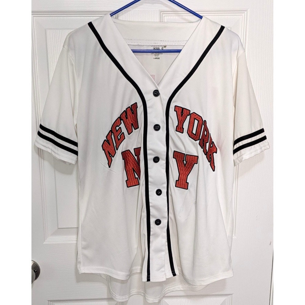 Orange Kiss New York NY Baseball Jersey Teddy Bear Good Vibes Only White Large